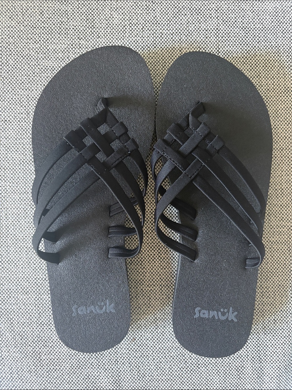 Sanuk Black Woven Multi-Strap Women's Slide Sandals